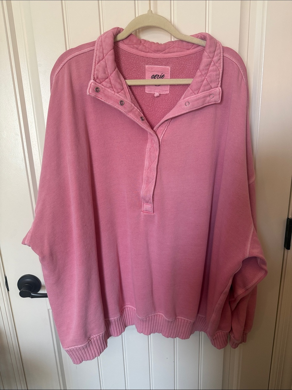 aerie Quilted Snap-Front Pink Pullover Hoodie
